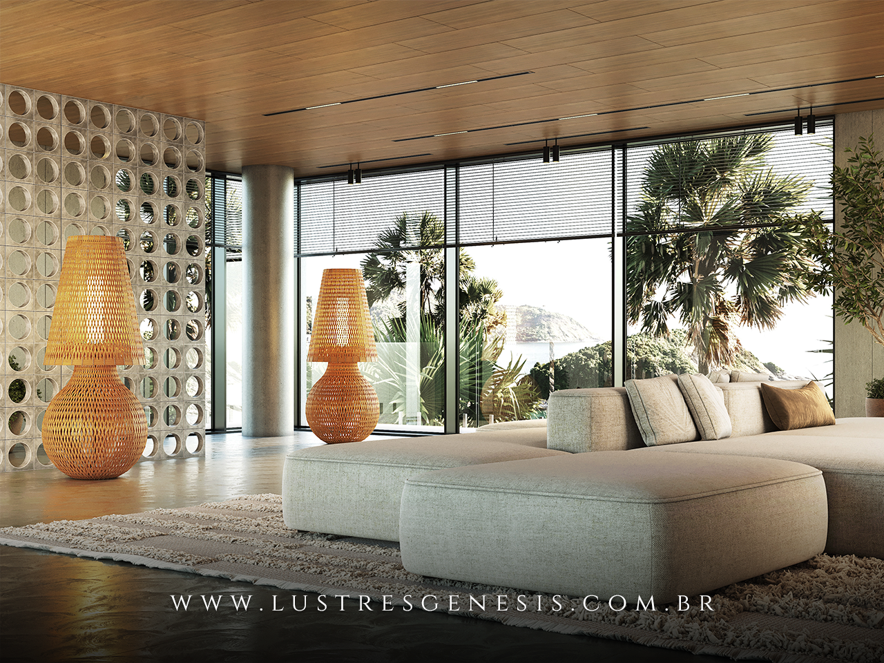 Luminária de Chão Coluna Lanterna Rustico de Madeira Redondo para Sala de Jantar, Cozinha, Quarto de Casal e Mesa Sala Jantar Lustres Genesis